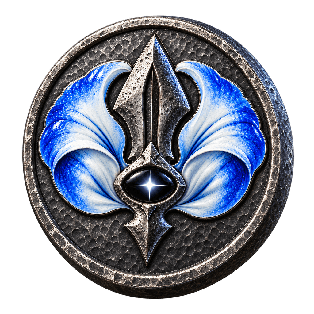 The $HILT coin: a hammered steel medallion with a blade over two blue petals and a white star at its heart.